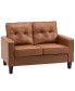 Фото #1 товара 51" Wide Double Sofa with Armrest, 2-Seater Tufted PU Leather, Brown