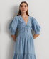 Фото #4 товара Women's Cotton Puff-Sleeve Chambray Dress