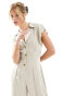 ASOS DESIGN collared linen button through jumpsuit in oatmeal