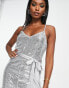 Фото #4 товара Extro & Vert cami wide leg jumpsuit in silver sequin