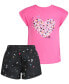 Фото #5 товара Toddler & Little Girls Heart T-Shirt & Printed Shorts, 2 Piece Set