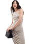 Pretty Lavish ruched one shoulder midaxi dress in stone