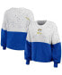 ფოტო #1 პროდუქტის Women's White, Royal Los Angeles Rams Lighweight Modest Crop Color-Block Pullover Sweater