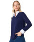 ფოტო #3 პროდუქტის Womens Serenity with Cotton Poplin Long Sleeve V-Neck Twofer Top