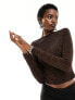 COLLUSION long sleeve slash neck shimmer top in brown