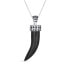 Tooth Amulet Black Onyx Gemstone Cornicello Italian Horn L Chili Pepper Pendant Necklace Western Jewelry For Men Oxidized Sterling Silver Scroll