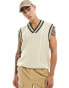 ASOS DESIGN oversized cable knit cricket tank in oatmeal with contrast tipping