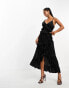 Фото #4 товара In The Style Petite exclusive ruffle trim cami maxi dress in black