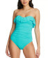 Фото #1 товара Bleu by Rod Beattie Shirred Ruffle Bandeau Mio One-Piece Swimsuit Blue Size 8