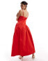 Фото #3 товара NA-KD strappy volume midi dress in red