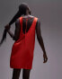 Topshop low v mini dress with raw edge in red