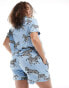 Chelsea Peers Curve zebra print poly v-neck short pyjama set in blue