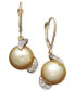 ფოტო #1 პროდუქტის 14k Gold Earrings, Cultured Golden South Sea Pearl (9mm) and Diamond (1/5 ct. t.w.) Drop Earrings