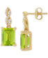 ფოტო #4 პროდუქტის Peridot (3-1/5 ct. t.w.) & Diamond (1/10 ct. t.w.) Cushion Drop Earrings in 14k Gold