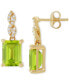 Фото #4 товара Peridot (3-1/5 ct. t.w.) & Diamond (1/10 ct. t.w.) Cushion Drop Earrings in 14k Gold