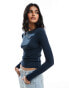 Cotton On crew neck long sleeve crop top in ash navy Asche-Marineblau, XS - EU 36 - фото #1