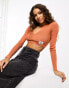 Calvin Klein Jeans label tight crop v-neck sweater in burnt clay burnt clay, M - фото #2