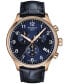 Men's Swiss Chronograph XL Classic Blue Leather Strap Watch 45mm