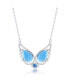 ფოტო #1 პროდუქტის Sterling Silver Double Larimar Angel Wings w/ Round Aqua CZ Necklace