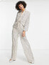 Flounce London Tall relaxed metallic sparkle shirt in silver metallic sparkle co-ord