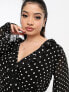 In The Style Plus x Georgia Louise volume sleeve ruffle detail mini dress in black polka dot