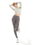 Adidas Training Hyperglam long sleeve crop top in beige putty grey/white, M - фото #7