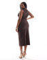 Фото #2 товара ASOS DESIGN Curve fallen shoulder ruched midi dress in brown