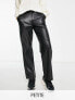 Vero Moda Petite leather look high waisted straight leg trousers in black