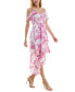 Фото #4 товара Juniors' Floral Jacquard Print Asymmetric Ruffled Dress