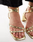 ASOS DESIGN Wide Fit Hampstead studded mid heeled sandals in gold