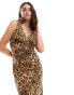 Фото #4 товара Miss Selfridge v neck wide strap maxi slip dress in animal print