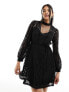 New Look puff sleeve lace mini dress in black