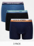 Jack & Jones 3 pack trunks in multi blue with logo waistband