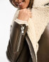 Glamorous chunky aviator jacket in brown and cream shearling