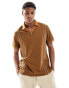 ASOS DESIGN relaxed revere polo shirt in textured tan with piping