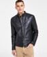 ფოტო #7 პროდუქტის Men's Leather Racer Jacket, Created for Macy's