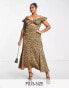 Never Fully Dressed Plus frill sleeve cut-out maxi dress in leopard