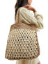 Glamorous two tone straw beach tote bag in natural - фото #1