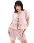 Miss Selfridge puff sleeve tie front top co-ord in pink gingham Розовый, M - EU 40-42 - фото #1