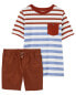 Kid 2-Piece Striped Pocket Tee & Pull-On All Terrain Shorts Set 4