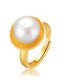 Фото #1 товара Sterling Silver 14K Gold Plated with Genuine Freshwater Pearl Adjustable Ring