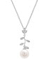 ფოტო #1 პროდუქტის Cultured Freshwater Pearl (7mm) & Diamond (1/20 ct. t.w.) Vine 18" Pendant Necklace in Sterling Silver