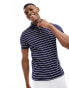 Фото #2 товара Polo Ralph Lauren icon logo stripe pima cotton polo slim fit in navy/white