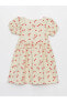 LCW baby Kare Yaka Çiçek Desenli Kız Bebek Elbise