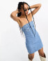 Фото #2 товара Bershka bandeau corset denim mini dress in light blue