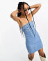 Bershka bandeau corset denim mini dress in light blue