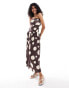 ASOS DESIGN textured bandeau midi dress with drop waist in brown spot print