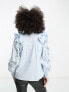 Y.A.S embroidered detail frill shirt in blue