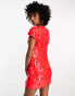 ASOS DESIGN all over feather embellished mini dress in red