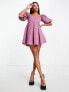 Фото #2 товара ASOS DESIGN petite structured prom mini dress with curved neckline detail in mauve